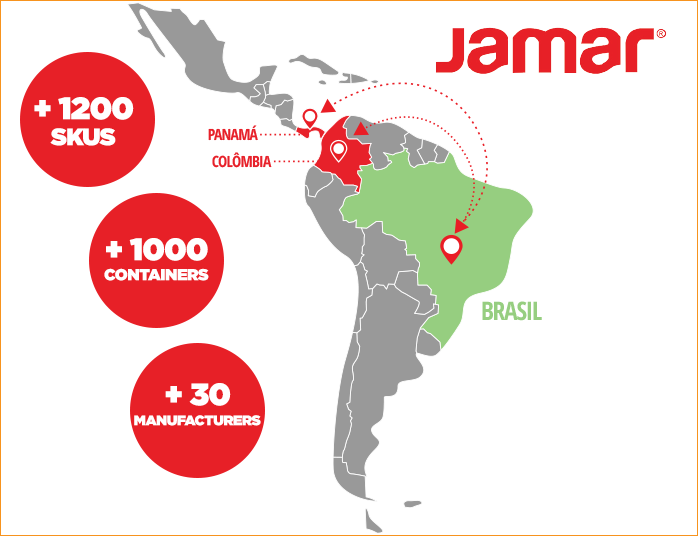 South America map with arrows pointing to Colombia and Panama from Brazil