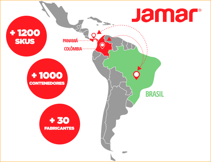 Map of America with arrow going from Brazil to Colombia and Panama